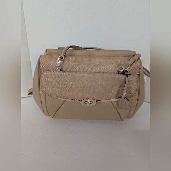 Coach Handbags - Coach Beige Madison Scatchel Gold Sparkles Leather NWT